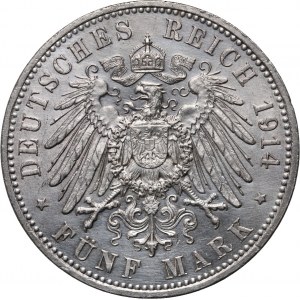 Germany, Prussia, Wilhelm II, 5 Mark 1914 A, Berlin