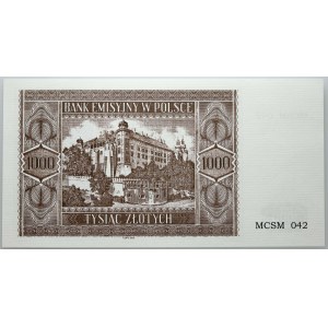 Generalna Gubernia, 1000 złotych 1.08.1941, seria MCSM, Krakowiak rekonstrukcja