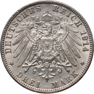 Niemcy, Hamburg, 3 marki 1914 J