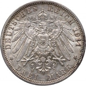 Nemecko, Prusko, Wilhelm II, 3 marky 1911 A, Berlín