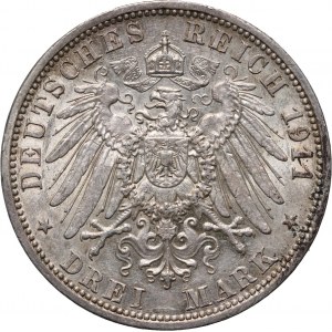Germany, Prussia, Wilhelm II, 3 Mark 1911 A, Berlin