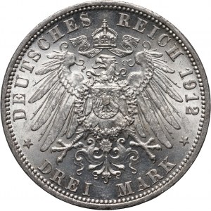 Německo, Prusko, Wilhelm II, 3 marky 1912 A, Berlín