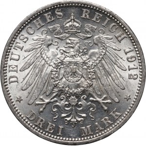 Nemecko, Prusko, Wilhelm II, 3 marky 1912 A, Berlín