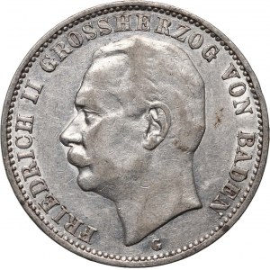 Niemcy, Badenia, Fryderyk II, 3 marki 1909 G, Karlsruhe