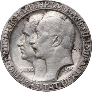 Deutschland, Preußen, Wilhelm II, 3 Mark 1910 A, Berlin, Universität Berlin