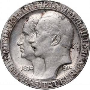 Germany, Prussia, Wilhelm II, 3 Mark 1910 A, Berlin, University