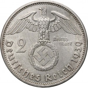Nemecko, Tretia ríša, 2 marky 1939 E, Hindenburg - vzácne!