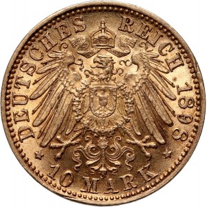 Německo, Bádensko, Frederick I, 10 značek 1898 G, Karlsruhe