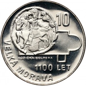 Československo, 10 korún 1966, Veľká Morava, zrkadlová známka (PROOF)