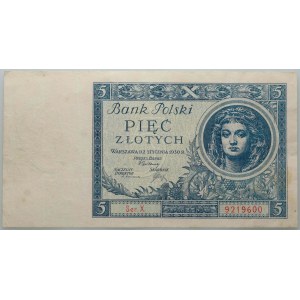 II RP, 5 zloty 02.01.1930, rare single letter series X