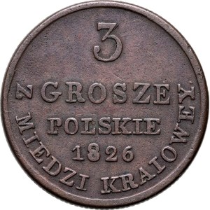 Kongress Königreich, Nikolaus I., 3 inländische Kupferpfennige 1826 IB, Warschau