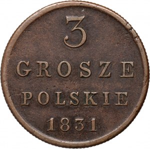 Królestwo Kongresowe, Mikołaj I, 3 grosze polskie 1831 KG, Warszawa