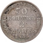 Zabór rosyjski, Mikołaj I, 30 kopiejek = 2 złote 1835 MW, Warszawa