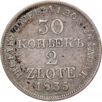 Russian partition, Nicholas I, 30 kopecks = 2 zlotys 1835 MW, Warsaw