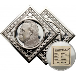 III RP, kopia monety próbnej 10 złotych 1934, klipa Józef Piłsudski