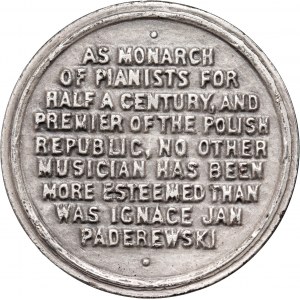 20th century, medal from 1941, Ignacy Jan Paderewski