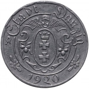 Freie Stadt Danzig, 10 fenig 1920, Danzig, kleine Zahlen, 56 Perlen