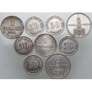 Německo, sada 9 mincí z let 1875-1934
