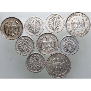 Niemcy, zestaw 9 monet z lat 1875-1934