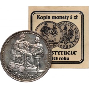 Third Republic, 5 zloty 1925, Constitution, Kremnica, COPY, Parchimovich