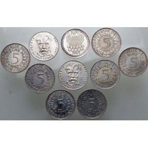 Deutschland, BRD, Kursmünzensatz 10 x 5 Mark