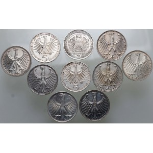 Nemecko, SRN, sada mincí 10 x 5 mariek