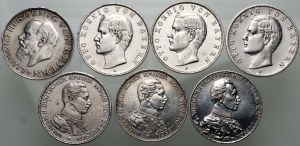 Niemcy, Bawaria i Prusy, zestaw monet, 7 x 3 marki