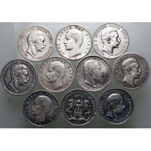Niemcy, Bawaria, Hamburg, Prusy, Saksonia, Wirtembergia, zestaw monet, 10 x 5 marek