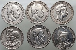 Niemcy, Saksonia i Prusy, zestaw monet, 6 x 2 marki