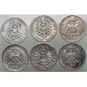 Germany, Saxony and Prussia, lot of 6 x 2 Mark