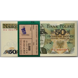 PRL, 50 złotych 1.12.1988, seria HU, paczka bankowa