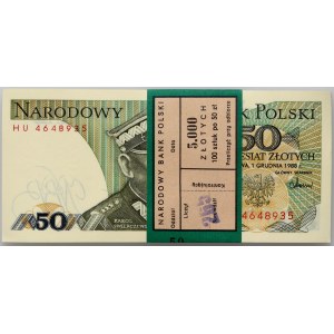 PRL, 50 złotych 1.12.1988, seria HU, paczka bankowa