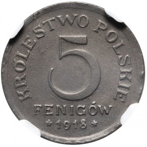 Królestwo Polskie, 5 fenigów 1918 F, Stuttgart