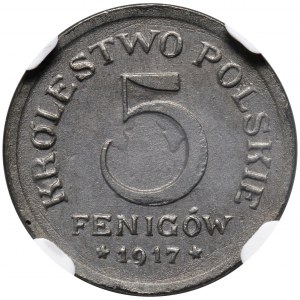 Polské království, 5 fenig 1917 F, Stuttgart