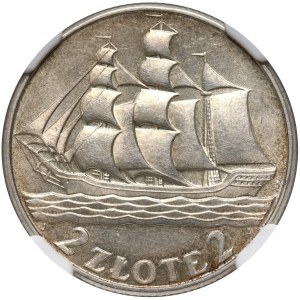 II RP, 2 Zloty 1936, Warschau, Segelschiff