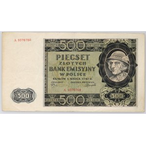 Štátna pokladnica, 500 zlotých 1.03.1940, séria A
