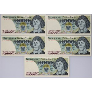 PRL, zestaw, 5 x 1000 złotych 1.06.1982, seria EC