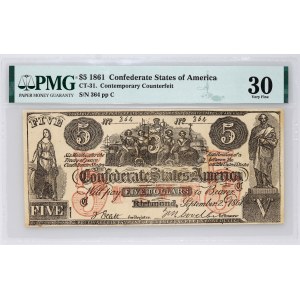 Confederate States of America, 5 Dollars 2.09.1861