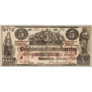 Confederate States of America, 5 Dollars 2.09.1861