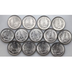 PRL, zestaw 13 x 1 złoty z lat 1970-1988