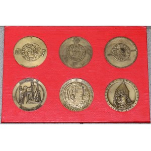 Volksrepublik Polen, Satz von 6 Medaillen, darunter 2 x Korsky: Władysław Herman, Henryk Walezy, 100. Jahrestag der Num. in Krakau, Mieszko II, Bolesław II Szczodry, Bolesław Krzywousty