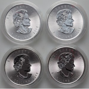 Kanada, Alžbeta II, 4 x 5 USD 2015, Javorový list 1 Oz Ag999