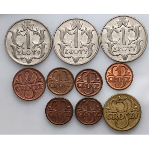 Second Republic, set of 10 coins from 1923-1939