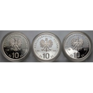 III RP, sada 3 x 10 zlotých z let 1997-1998, Stefan Batory, Zygmunt III Waza