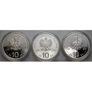 III RP, zestaw 3 x 10 złotych z lat 1997-1998, Stefan Batory, Zygmunt III Waza