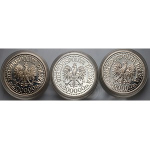 Third Republic, set of 3 x 200,000 zlotys from 1992-1994, Kingdom