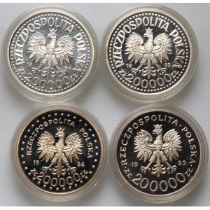 Third Republic, set of 4 x 200,000 zlotys from 1992-1994
