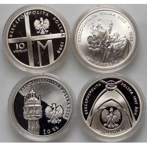 III RP, zestaw 4 x 10 złotych z lat 1997-2005, Jan Paweł II