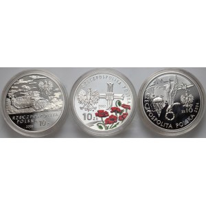 III RP, zestaw 3 x 10 złotych z lat 2002-2004