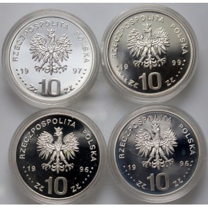 III RP, zestaw 4 x 10 złotych z lat 1996-1999